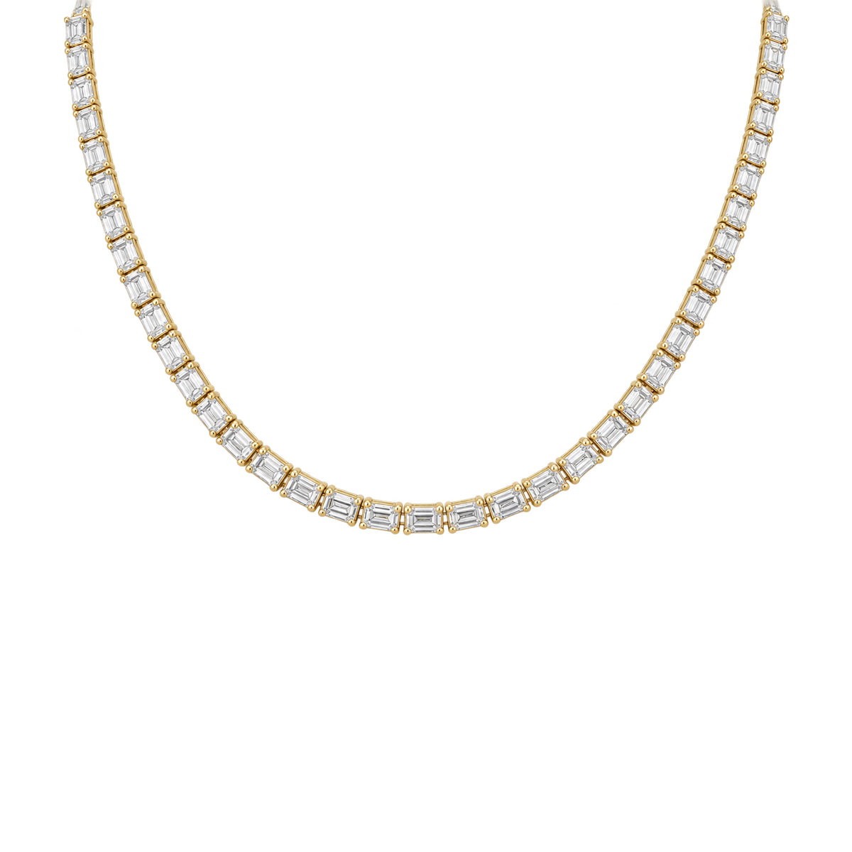 East-West Emerald Cut Diamond Tennis Necklace