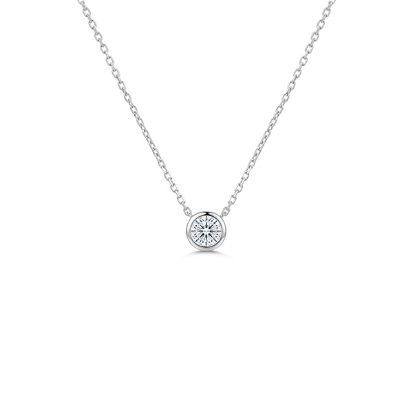 White Gold Round Bezel-Set Solitaire Diamond Pendant Necklace