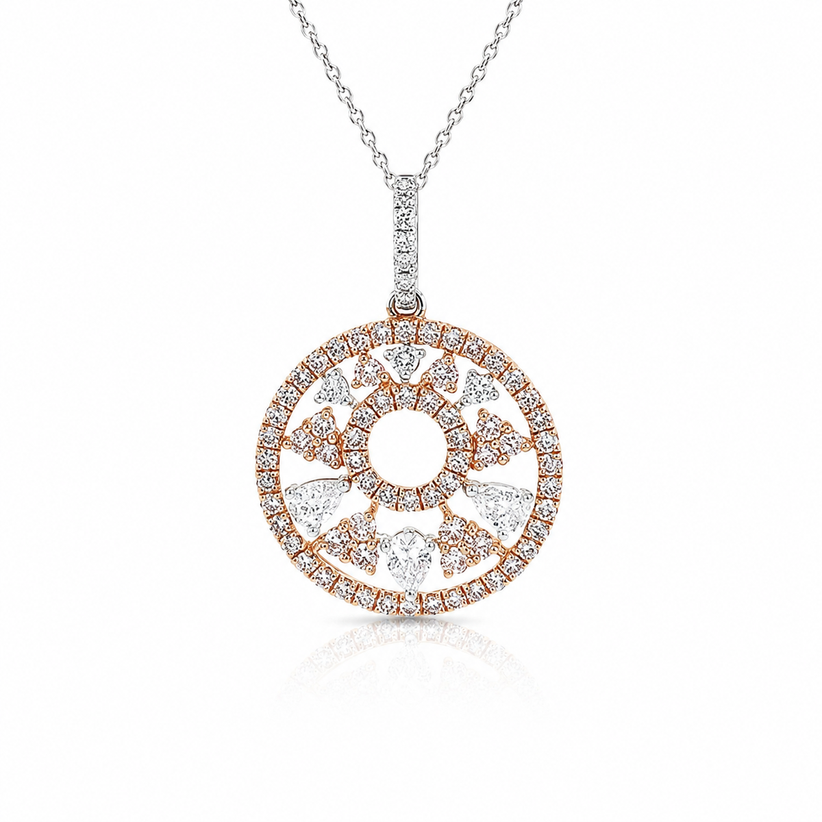 Pink and White Diamond Medallion Pendant and Chain