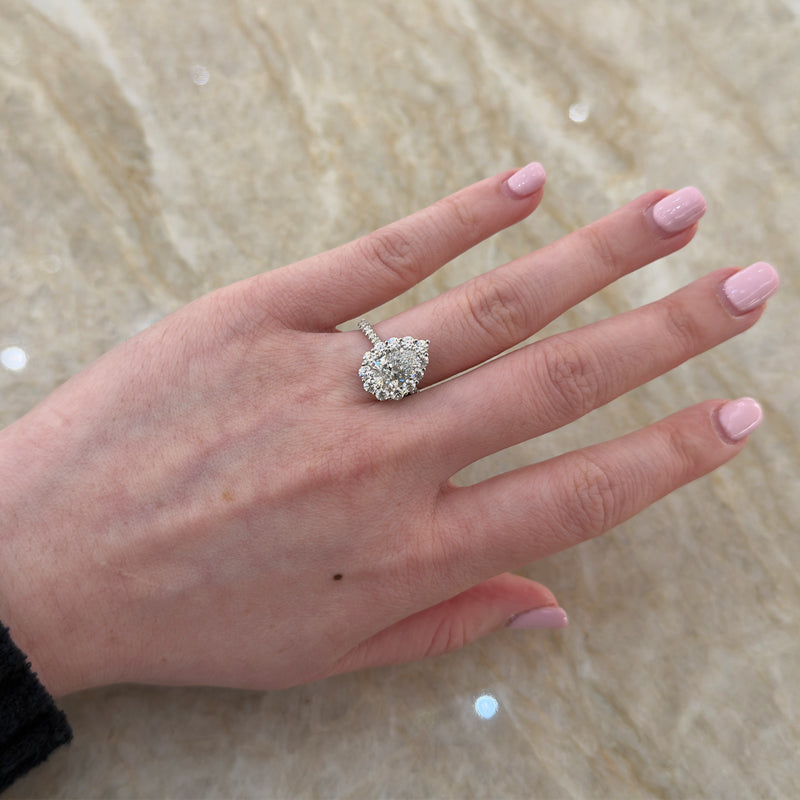 Pear Brilliant Cut Diamond Halo Engagement Ring-Pear Brilliant Cut Diamond Halo Engagement Ring
