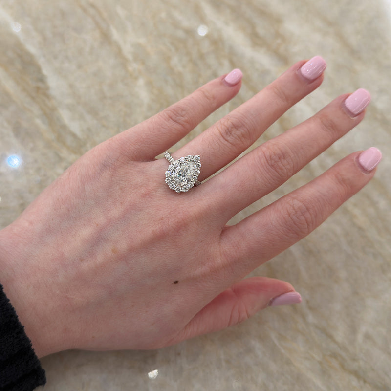 Pear Brilliant Cut Diamond Halo Engagement Ring-Pear Brilliant Cut Diamond Halo Engagement Ring