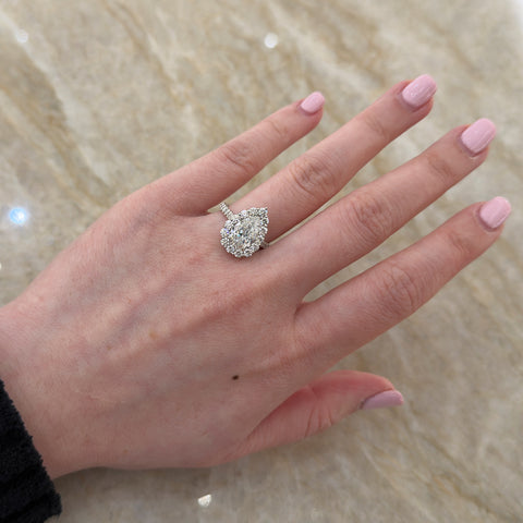 Pear Brilliant Cut Diamond Halo Engagement Ring-Pear Brilliant Cut Diamond Halo Engagement Ring