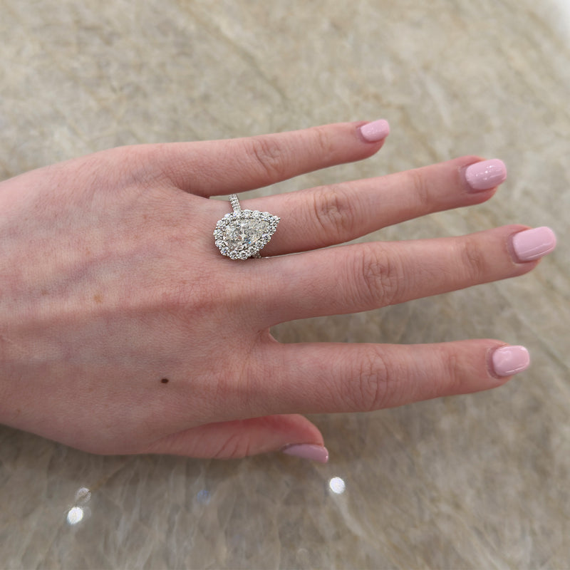 Pear Brilliant Cut Diamond Halo Engagement Ring-Pear Brilliant Cut Diamond Halo Engagement Ring