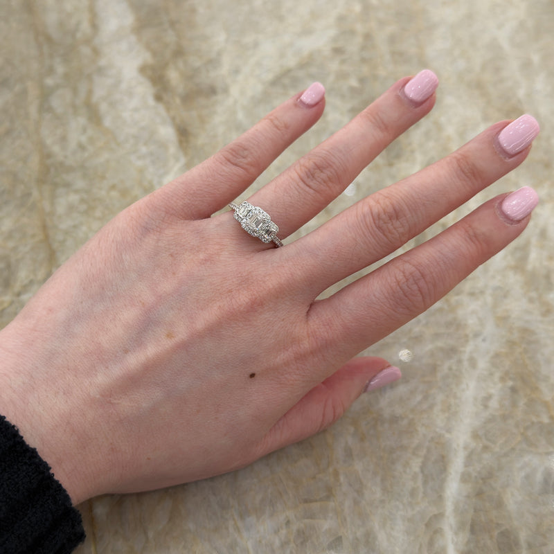 Emerald Cut Diamond 3 Stone Engagement Ring-Emerald Cut Diamond 3 Stone Engagement Ring