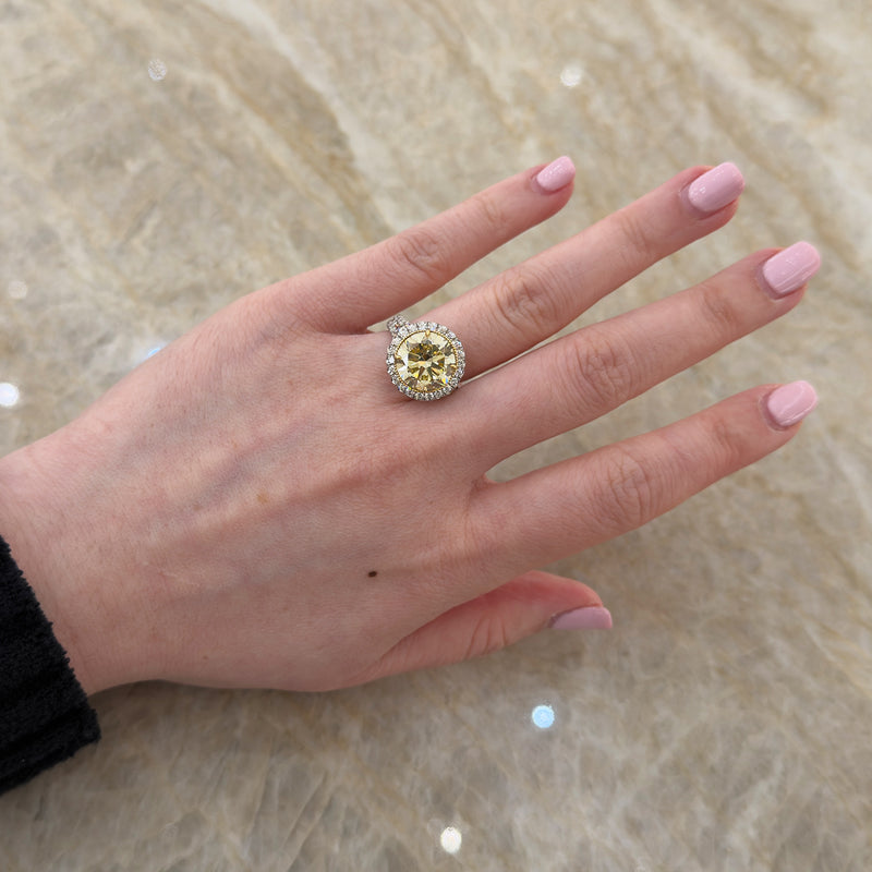 Round Brilliant Cut Fancy Intense Yellow Diamond Halo Engagement Ring-Round Brilliant Cut Fancy Intense Yellow Diamond Halo Engagement Ring