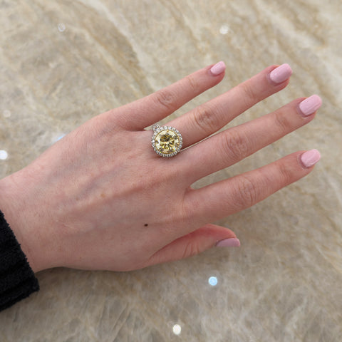 Round Brilliant Cut Fancy Intense Yellow Diamond Halo Engagement Ring-Round Brilliant Cut Fancy Intense Yellow Diamond Halo Engagement Ring