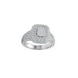 Emerald Cut Diamond Double Cushion Halo Pavé Ring-Emerald Cut Diamond Double Cushion Halo Pavé Ring