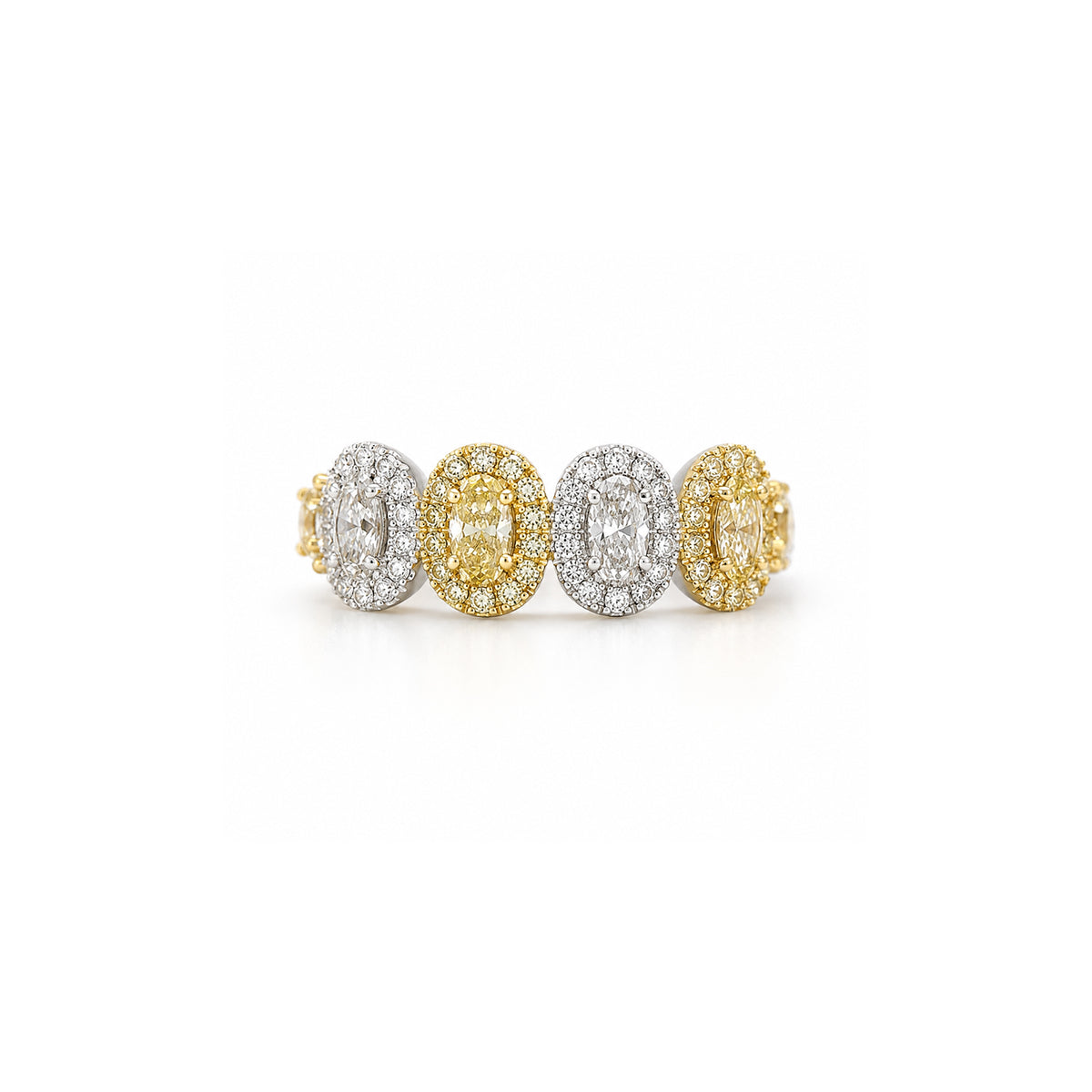 Alternating Fancy Yellow & White Oval Diamond Halo Band