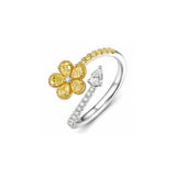 Yellow Diamond Flower & Pear Diamond Bypass Ring-DRRTJ00091