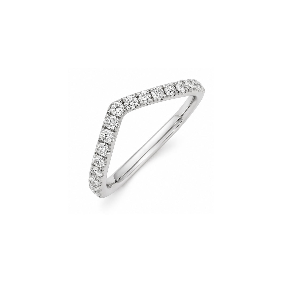 White Gold Chevron Pavé Diamond Curved Band