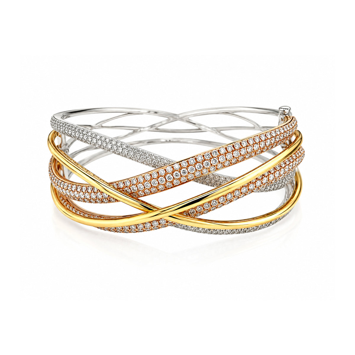 Diamond Criss Cross Wide Cuff Bangle