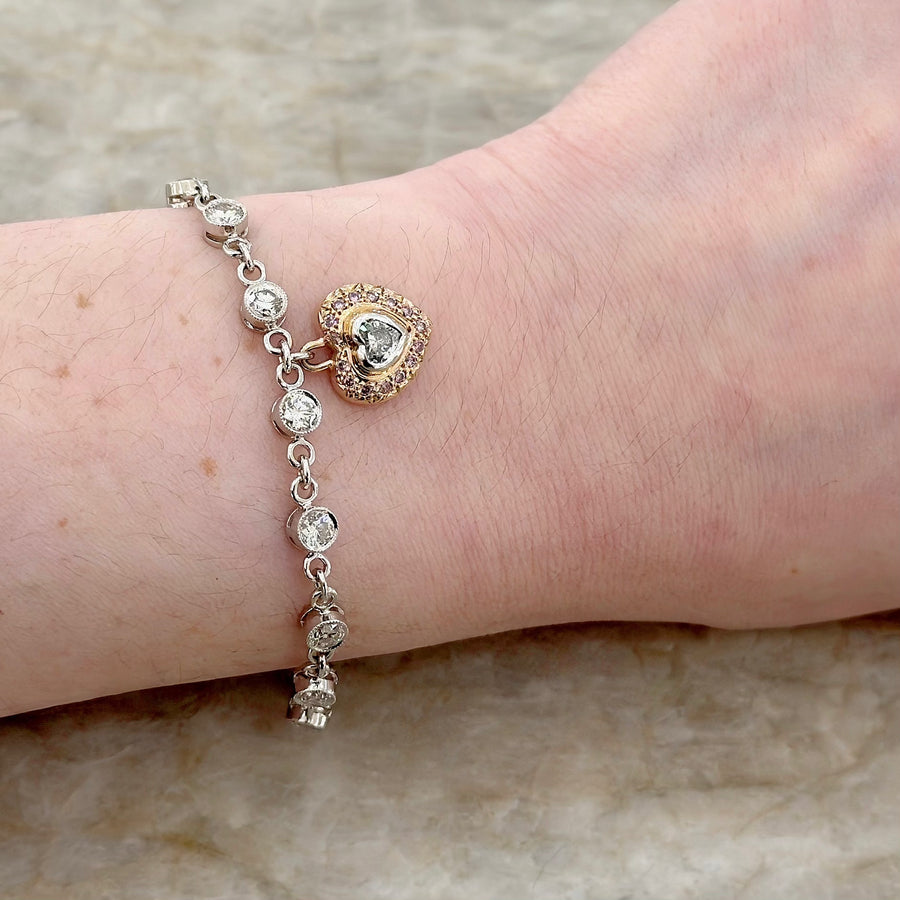 Heart Brilliant Cut Charm Diamond Station Bracelet