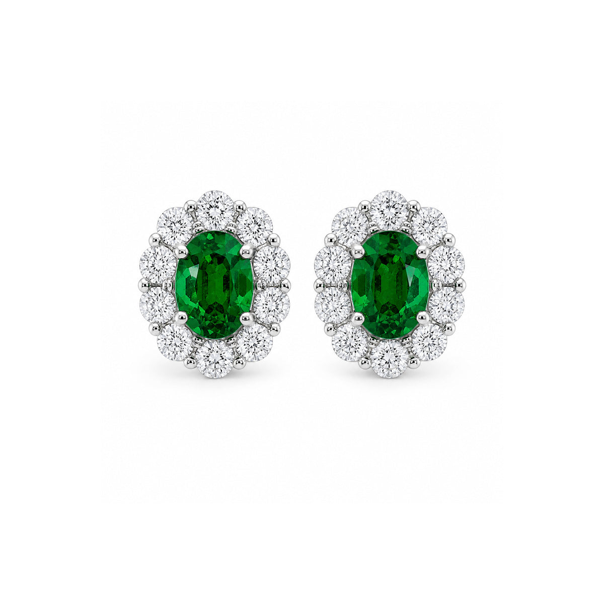 Oval Cut Emerald Diamond Halo Stud Earrings