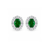 Oval Cut Emerald Diamond Halo Stud Earrings-Oval Cut Emerald Diamond Halo Stud Earrings