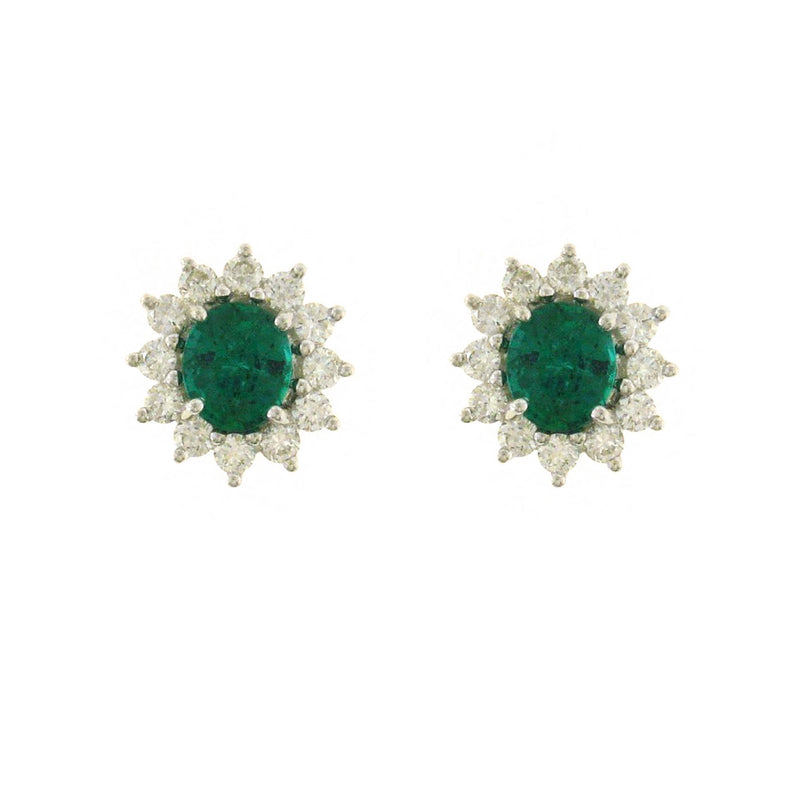 Oval Brilliant Cut Emerald Diamond Halo Stud Earrings-Oval Brilliant Cut Emerald Diamond Halo Stud Earrings