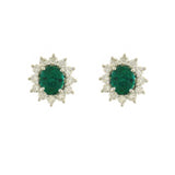 Oval Brilliant Cut Emerald Diamond Halo Stud Earrings-Oval Brilliant Cut Emerald Diamond Halo Stud Earrings