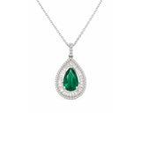 Pear Cut Emerald Diamond Double Halo Pendant Necklace-Pear Cut Emerald Diamond Double Halo Pendant Necklace