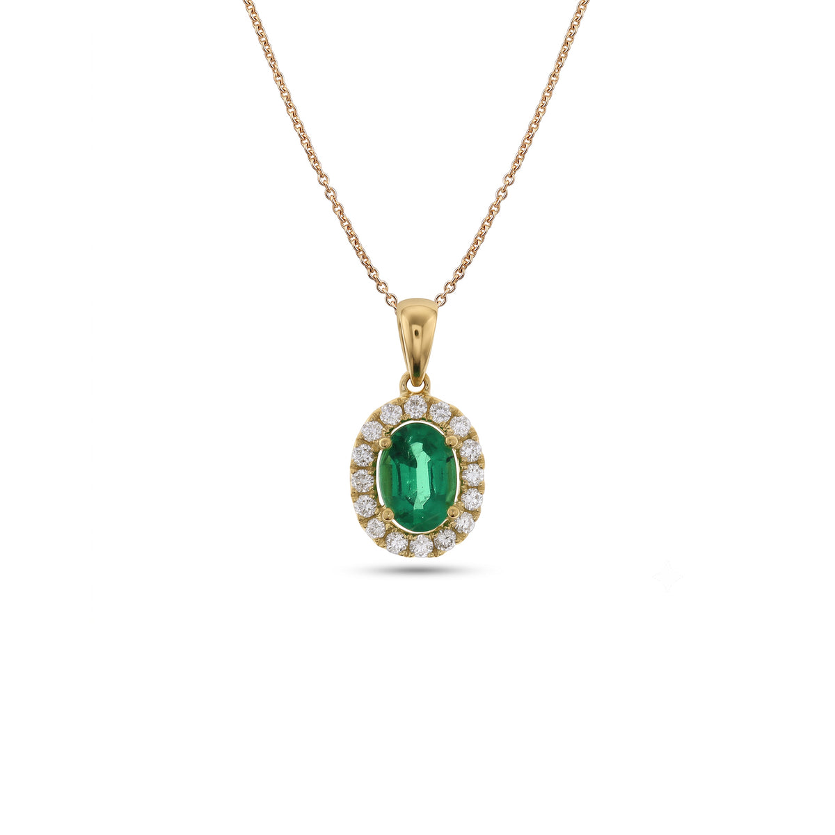 Oval Brilliant Cut Emerald Diamond Halo Pendant and Chain