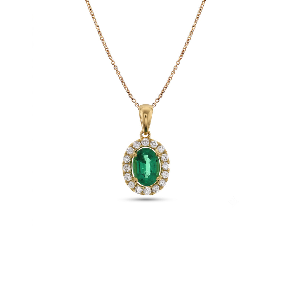 Oval Brilliant Cut Emerald Diamond Halo Pendant and Chain-Oval Brilliant Cut Emerald Diamond Halo Pendant and Chain
