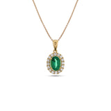Oval Brilliant Cut Emerald Diamond Halo Pendant and Chain-Oval Brilliant Cut Emerald Diamond Halo Pendant and Chain