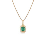 Emerald Cut Emerald Diamond Halo Pendant and Chain-Emerald Cut Emerald Diamond Halo Pendant and Chain
