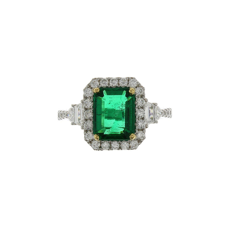 Emerald Cut Emerald Diamond Halo Cocktail Ring-Emerald Cut Emerald Diamond Halo Cocktail Ring