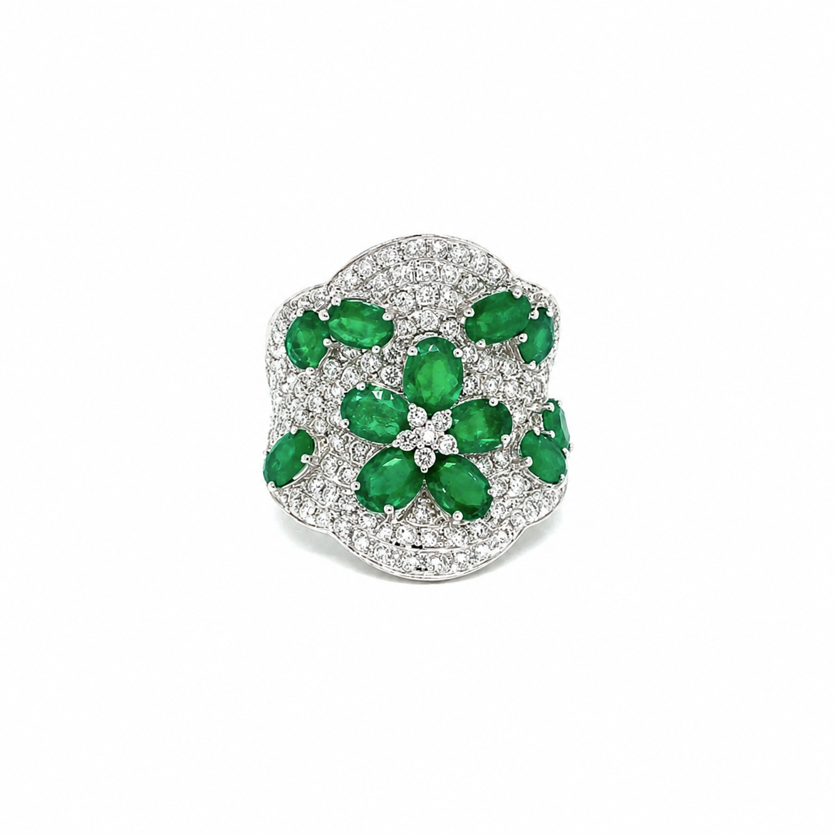 Floral Emerald Diamond Ring