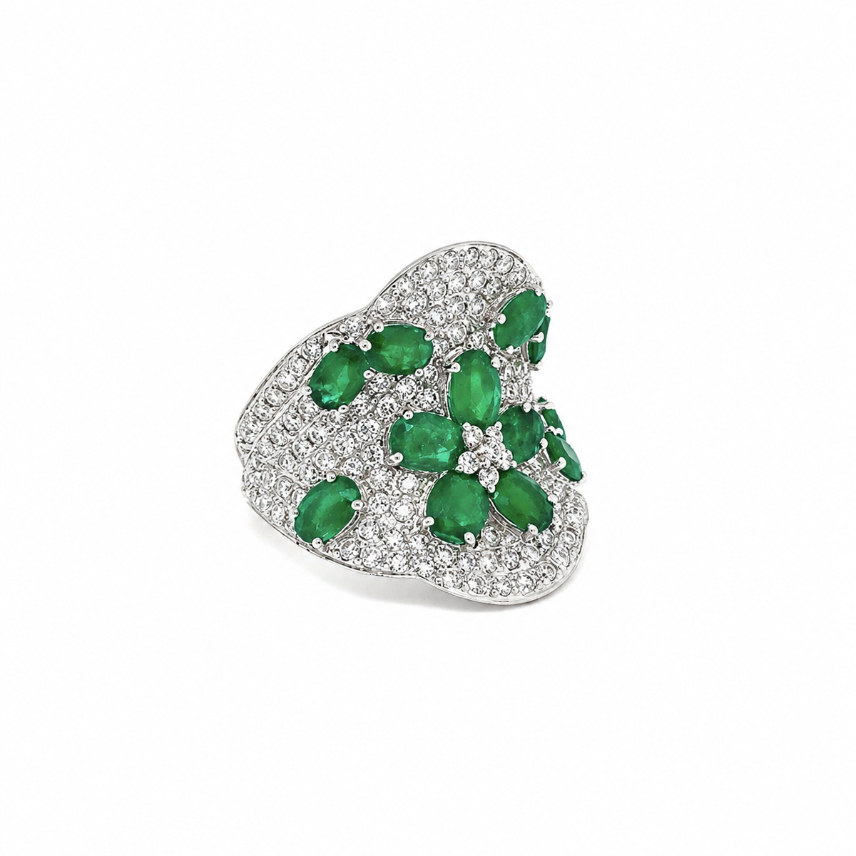 Floral Emerald Diamond Ring