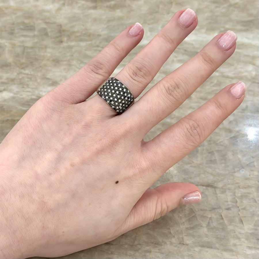 Bez Ambar Black and White Diamond Halfway Wide Ring