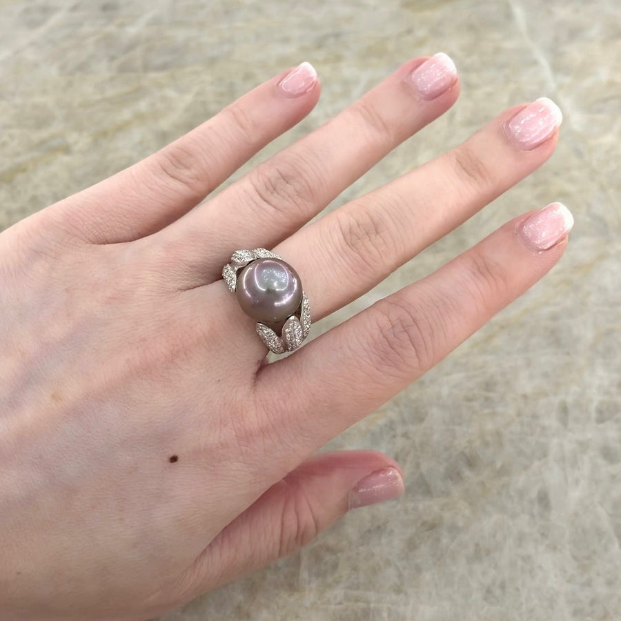 Black South Sea Pearl Diamond Ring