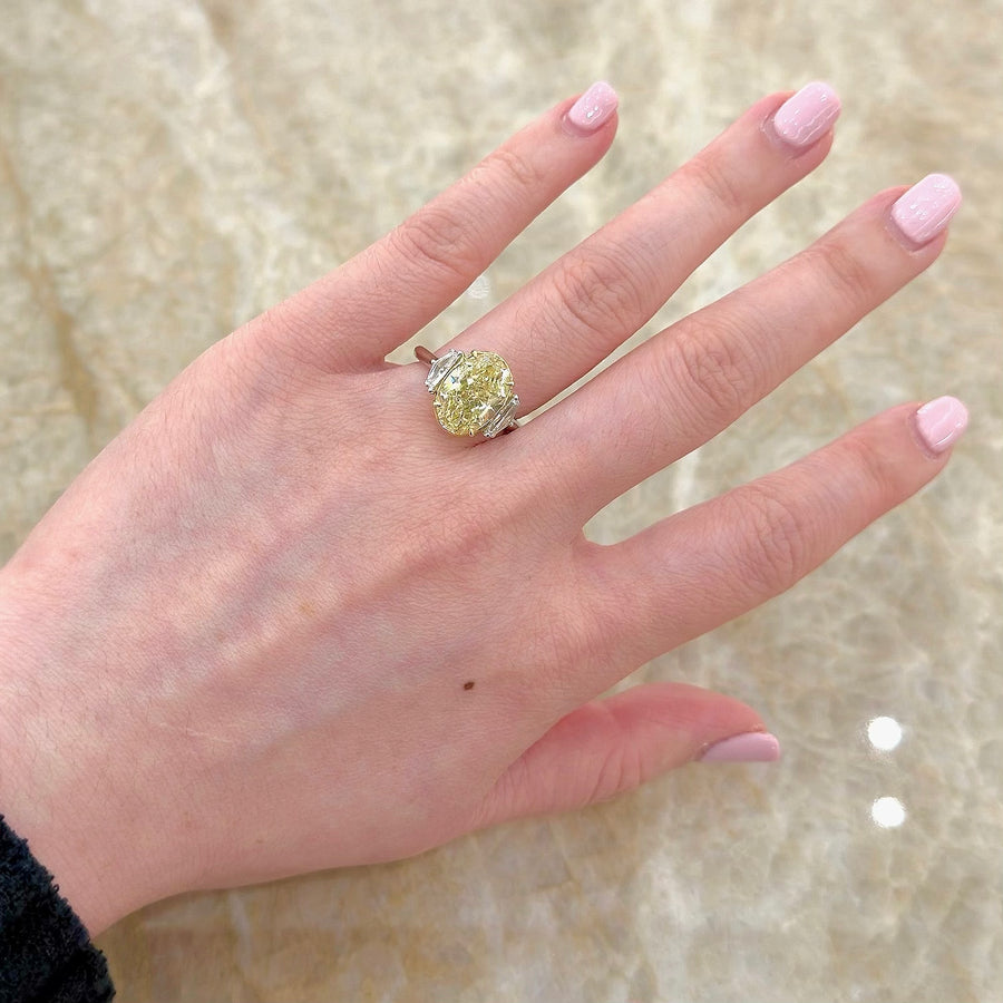 Oval Brilliant Cut Fancy Yellow Diamond 3 Stone Engagement Ring