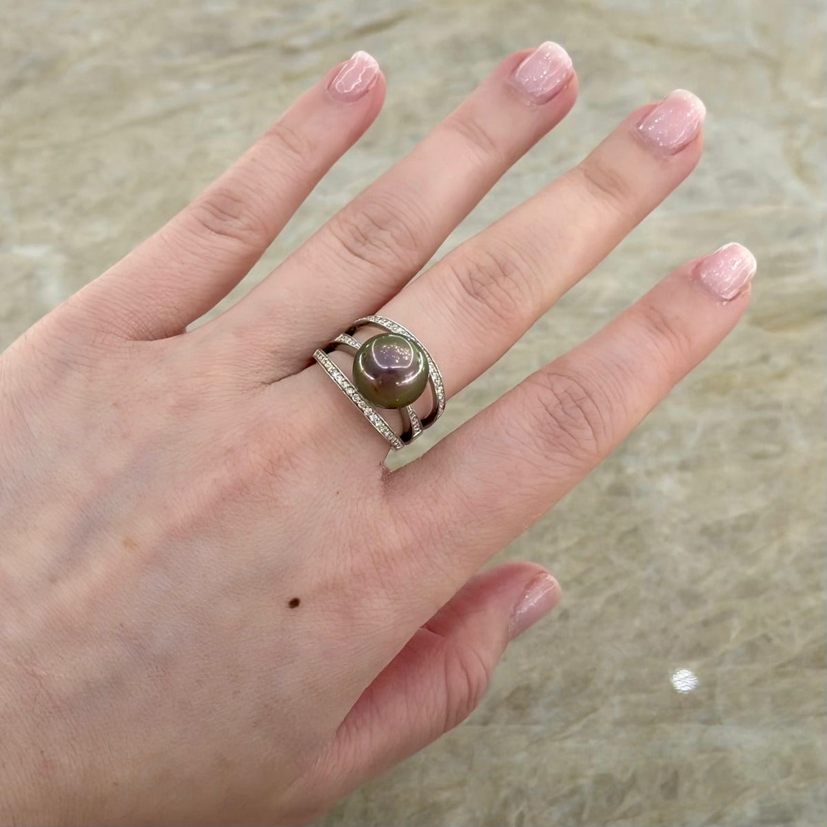 Black South Sea Pearl Diamond Ring