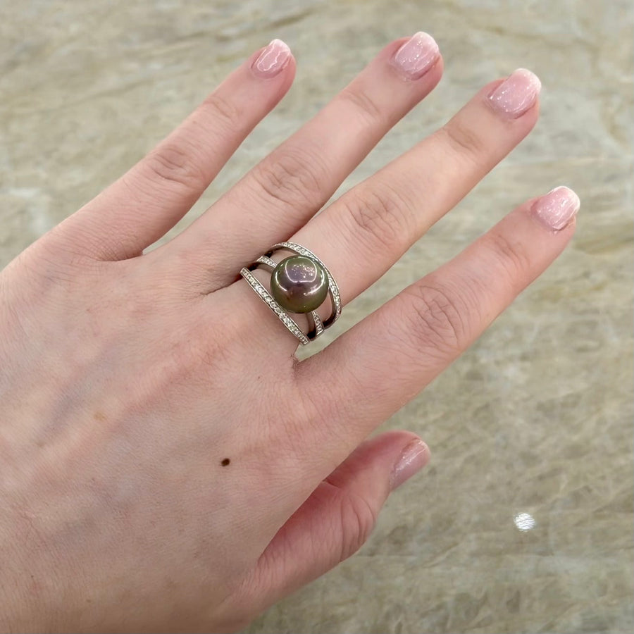 Black South Sea Pearl Diamond Ring