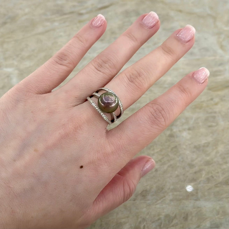 Black South Sea Pearl Diamond Ring-Black South Sea Pearl Diamond Ring