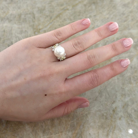 White South Sea Pearl Diamond Ring-White South Sea Pearl Diamond Ring