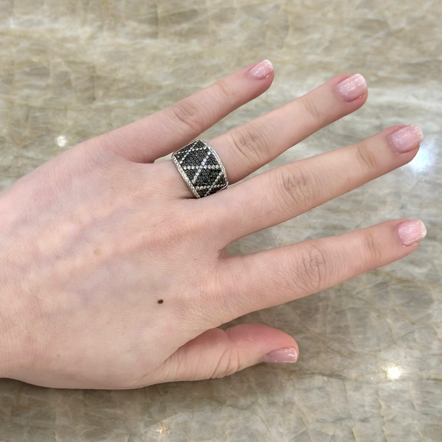 Bez Ambar Black and White Diamond Halfway Wide Ring