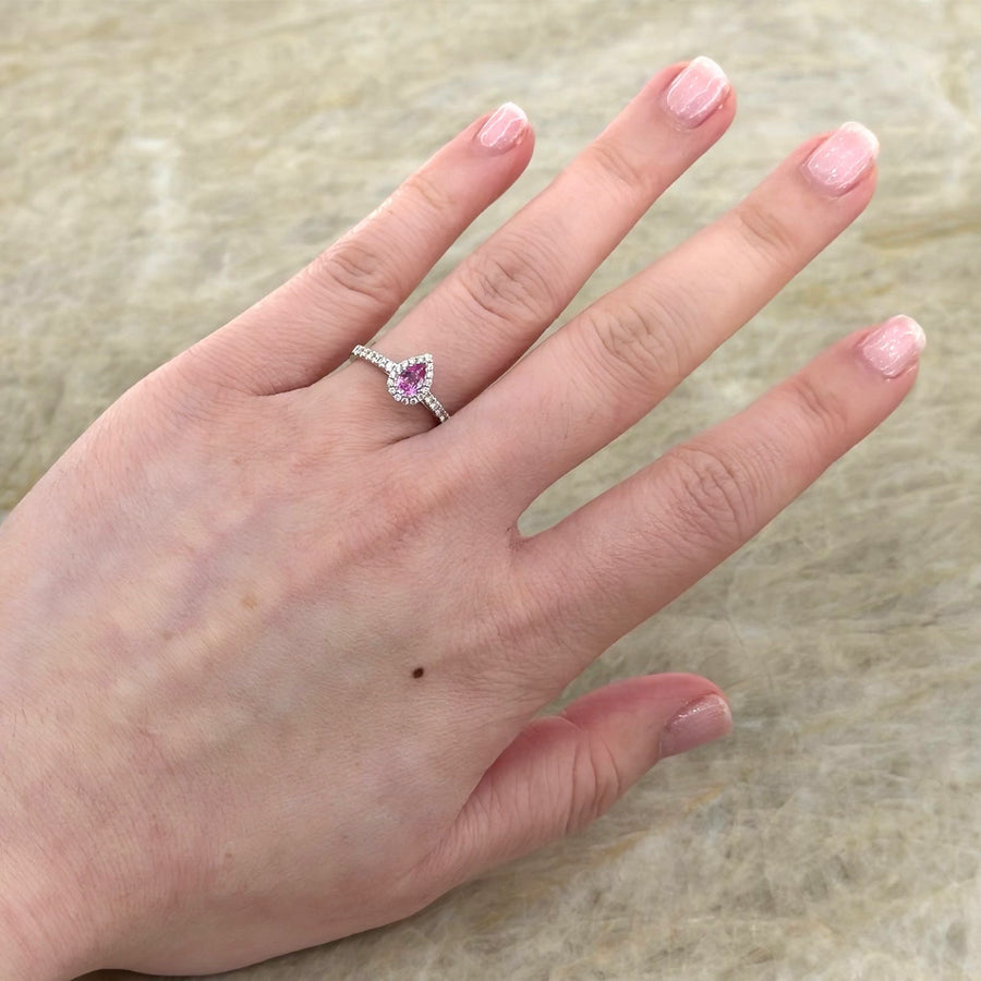 Pear Brilliant Cut Pink Sapphire Diamond Halo Ring