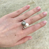 Black and White South Sea Pearl Diamond Bypass Ring-Black and White South Sea Pearl Diamond Bypass Ring