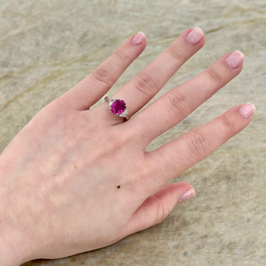 JB Star Cushion Cut Pink Sapphire 3 Stone Diamond Ring