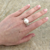 White South Sea Pearl Diamond Ring-White South Sea Pearl Diamond Ring