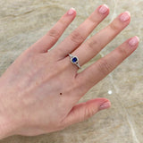 Sapphire Diamond Halo Split Shank Ring-Sapphire Diamond Halo Split Shank Ring