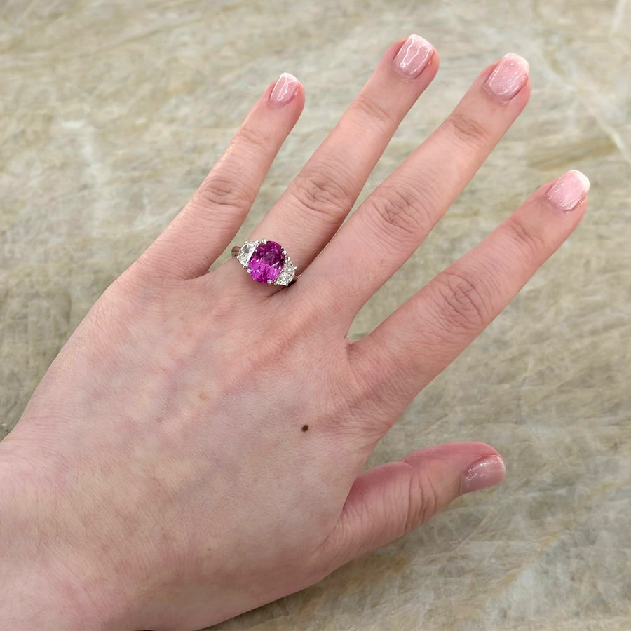 JB Star Oval Brilliant Cut Pink Sapphire Diamond 3 Stone Ring