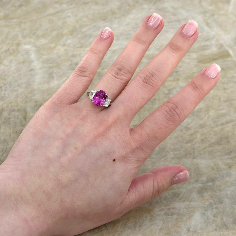 JB Star Oval Brilliant Cut Pink Sapphire Diamond 3 Stone Ring-JB Star Oval Brilliant Cut Pink Sapphire Diamond 3 Stone Ring