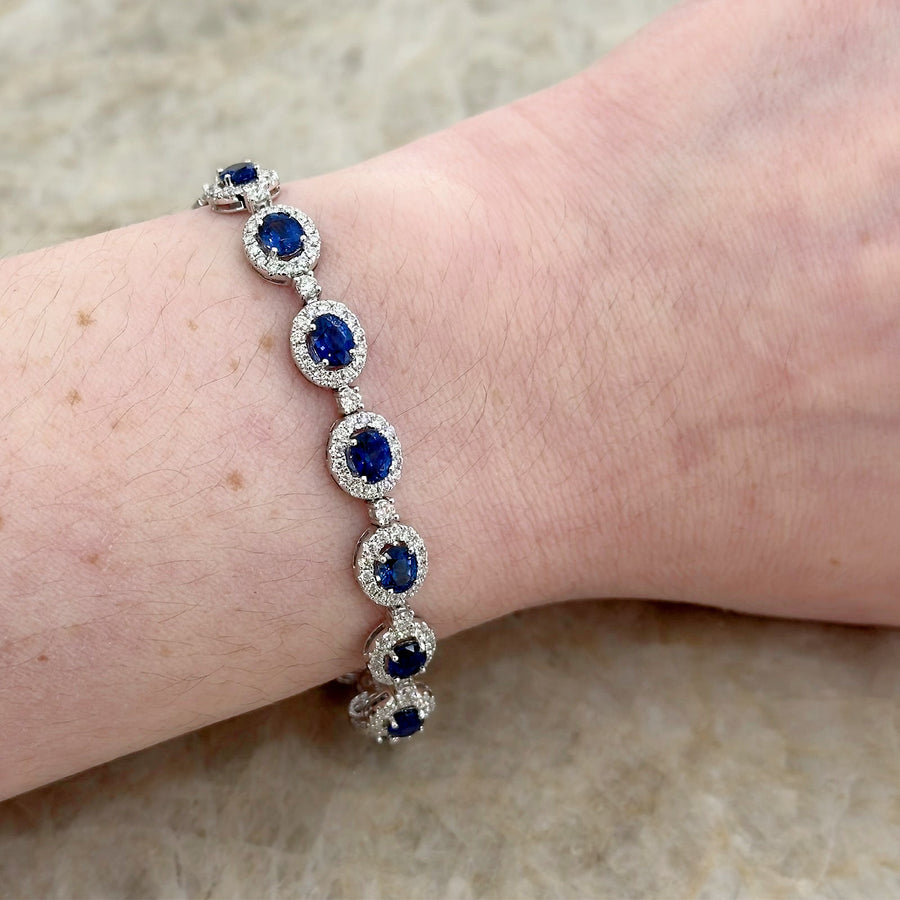 Sapphire Diamond Halo Line Bracelet