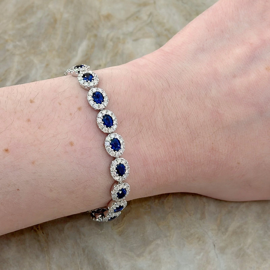 Sapphire Diamond Halo Line Bracelet