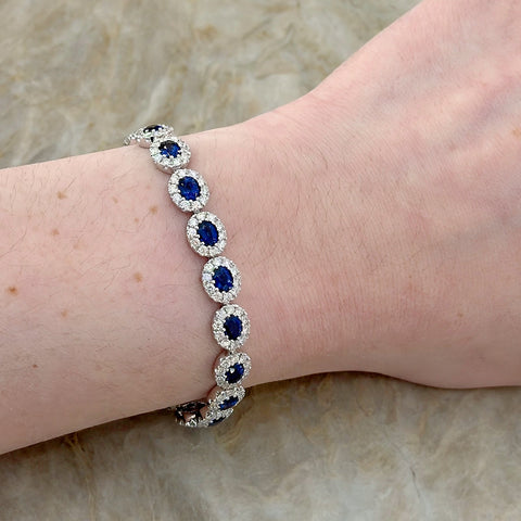 Sapphire Diamond Halo Line Bracelet-Sapphire Diamond Halo Line Bracelet