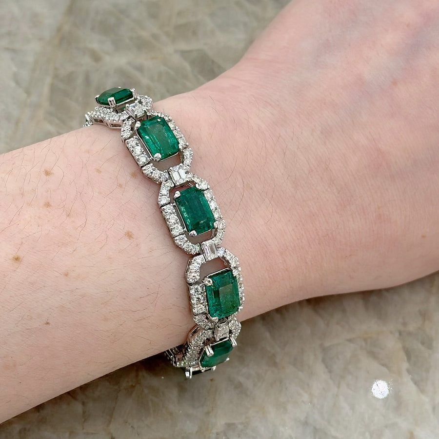 Emerald and Diamond Line Bracelet
