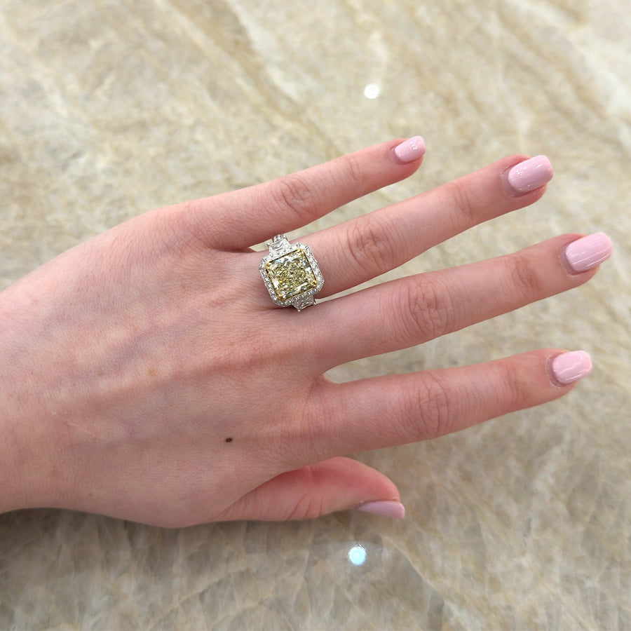 Radiant Cut Fancy Light Yellow Diamond 3 Stone Engagement Ring
