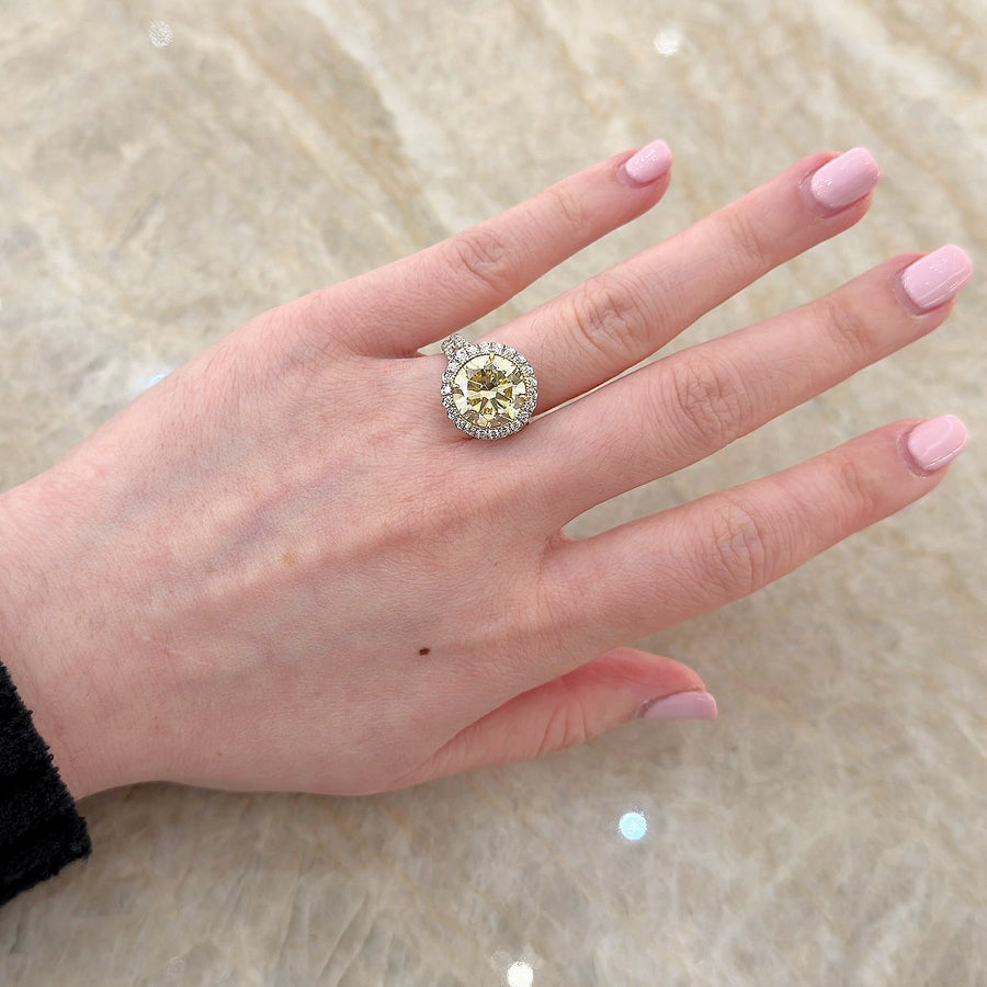 Round Brilliant Cut Fancy Intense Yellow Diamond Halo Engagement Ring