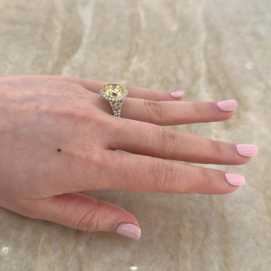 Round Brilliant Cut Fancy Intense Yellow Diamond Halo Engagement Ring
